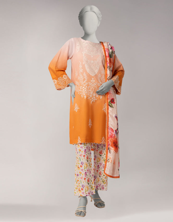Lawn Orange Unstitched Suit - J. Junaid Jamshed