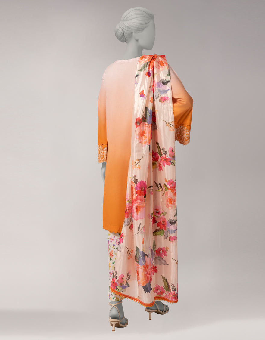 Lawn Orange Unstitched Suit - J. Junaid Jamshed