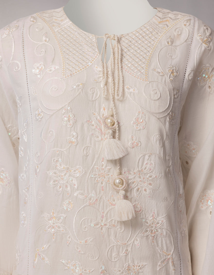 Lawn White Unstitched Suit - J. Junaid Jamshed