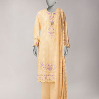 Lawn Cream Unstitched Suit - J. Junaid Jamshed