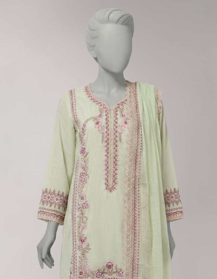 Lawn Green Stitched Suit - J. Junaid Jamshed