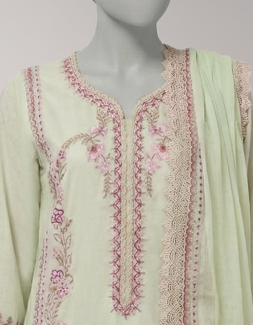 Lawn Green Stitched Suit - J. Junaid Jamshed