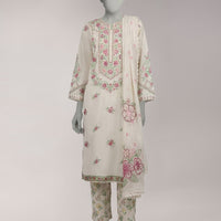 Lawn Off White Stitched Suit - J. Junaid Jamshed
