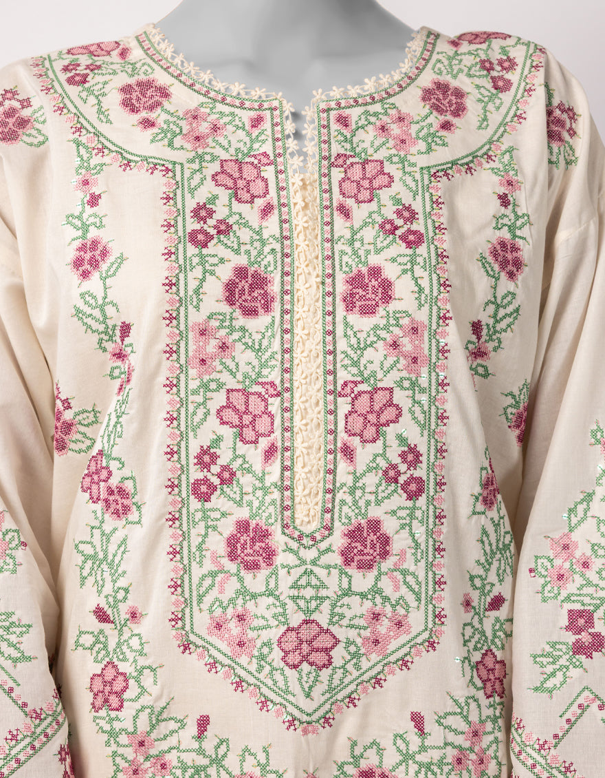 Lawn Off White Stitched Suit - J. Junaid Jamshed