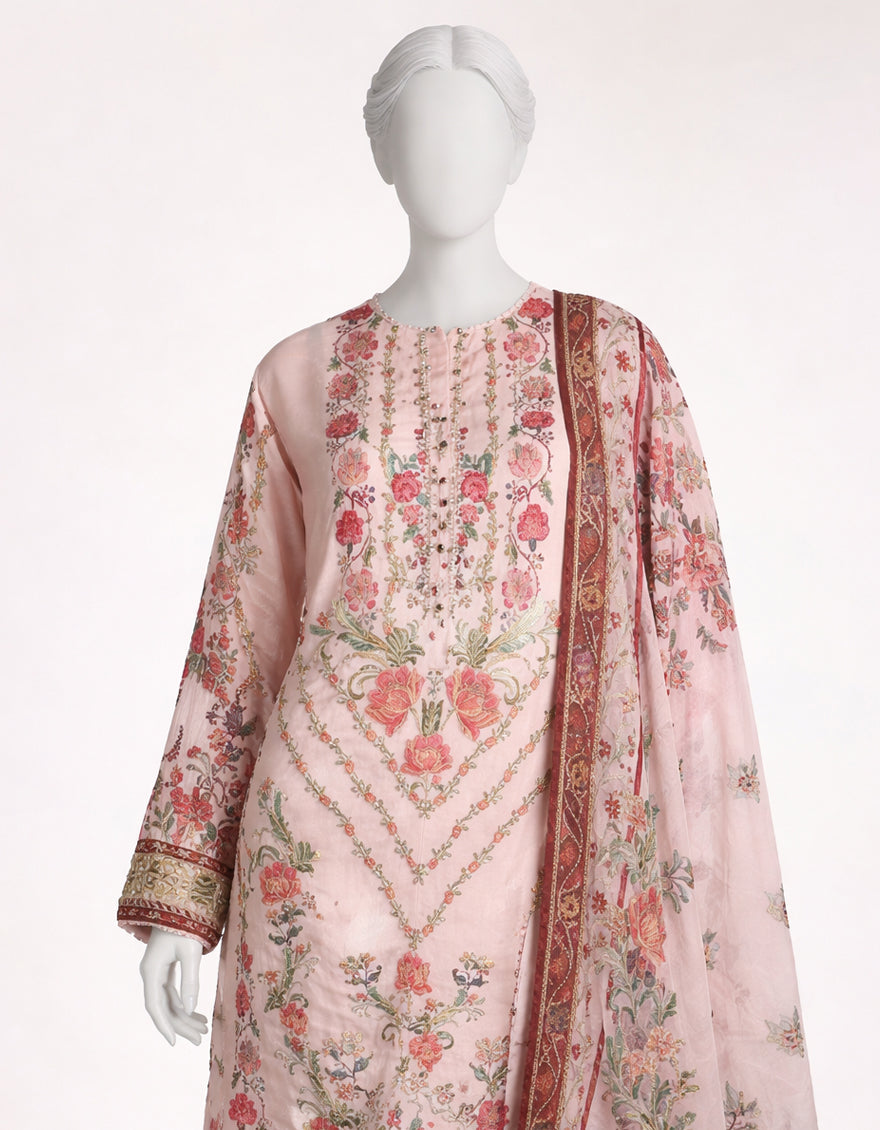 Lawn Pink Stitched Suit - J. Junaid Jamshed