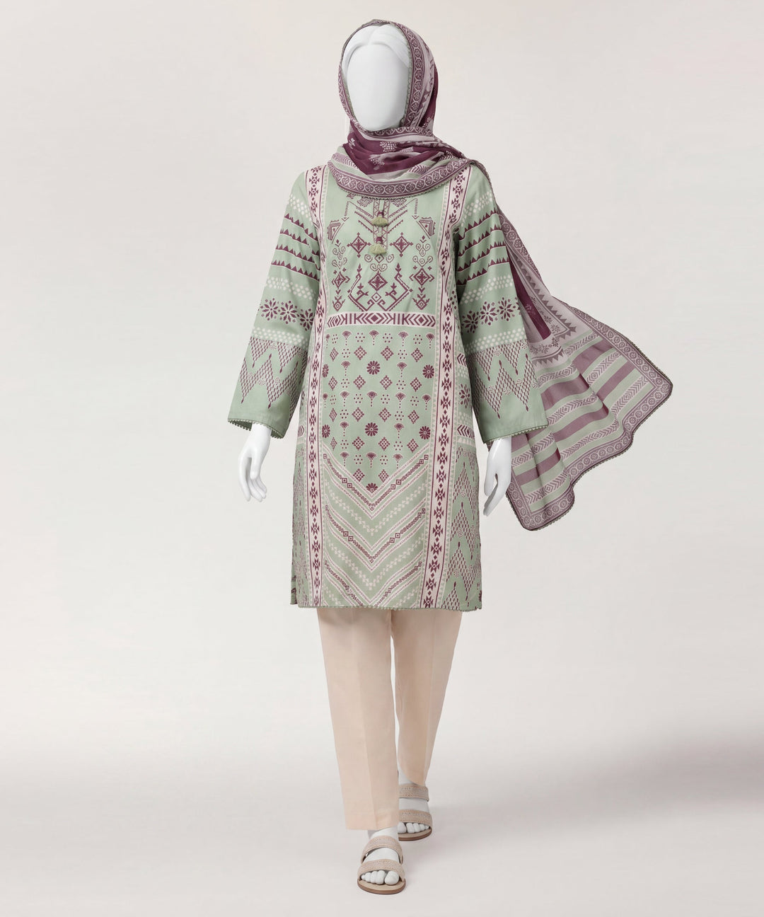 Lawn Green Stitched Suit - J. Junaid Jamshed