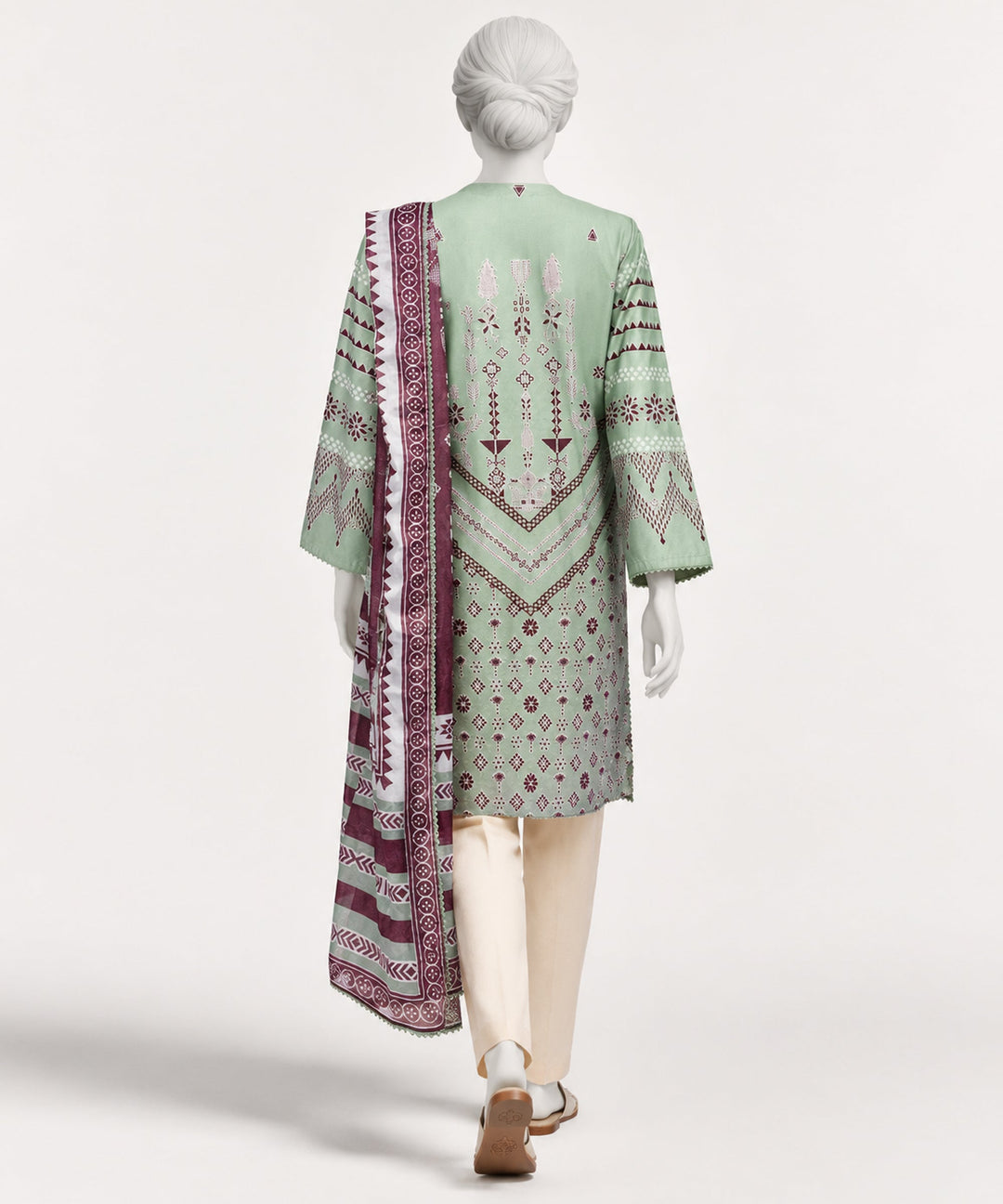 Lawn Green Stitched Suit - J. Junaid Jamshed