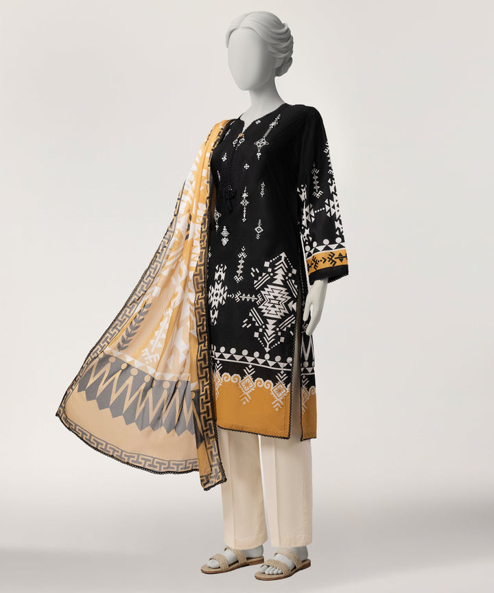Lawn Black Stitched Suit - J. Junaid Jamshed