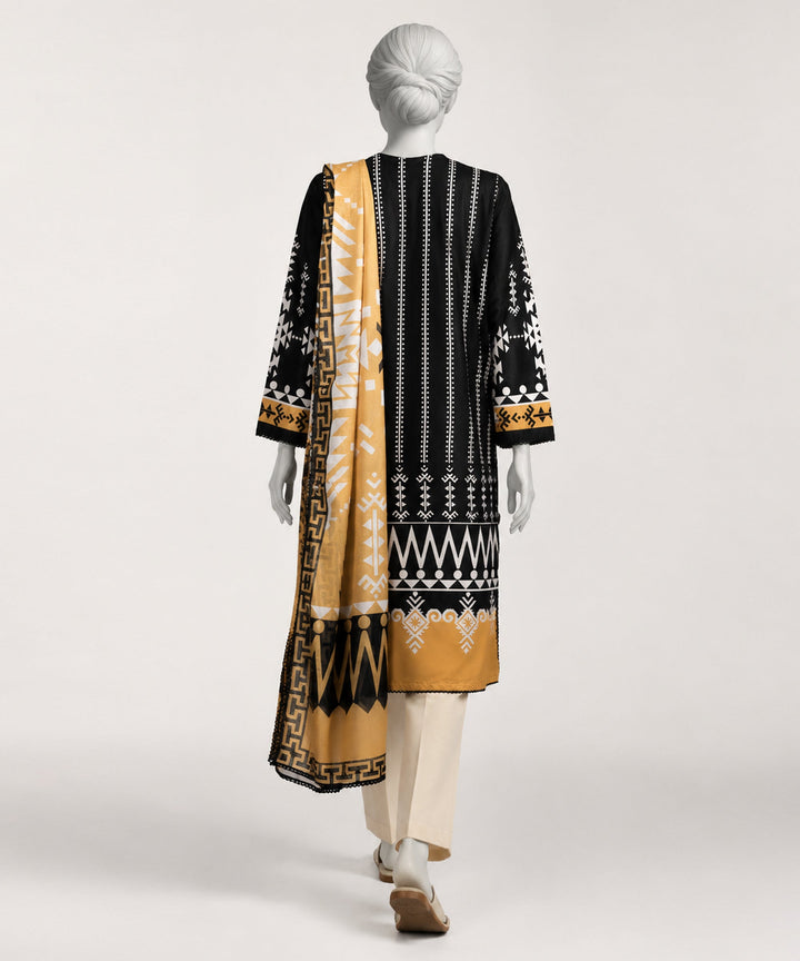 Lawn Black Stitched Suit - J. Junaid Jamshed