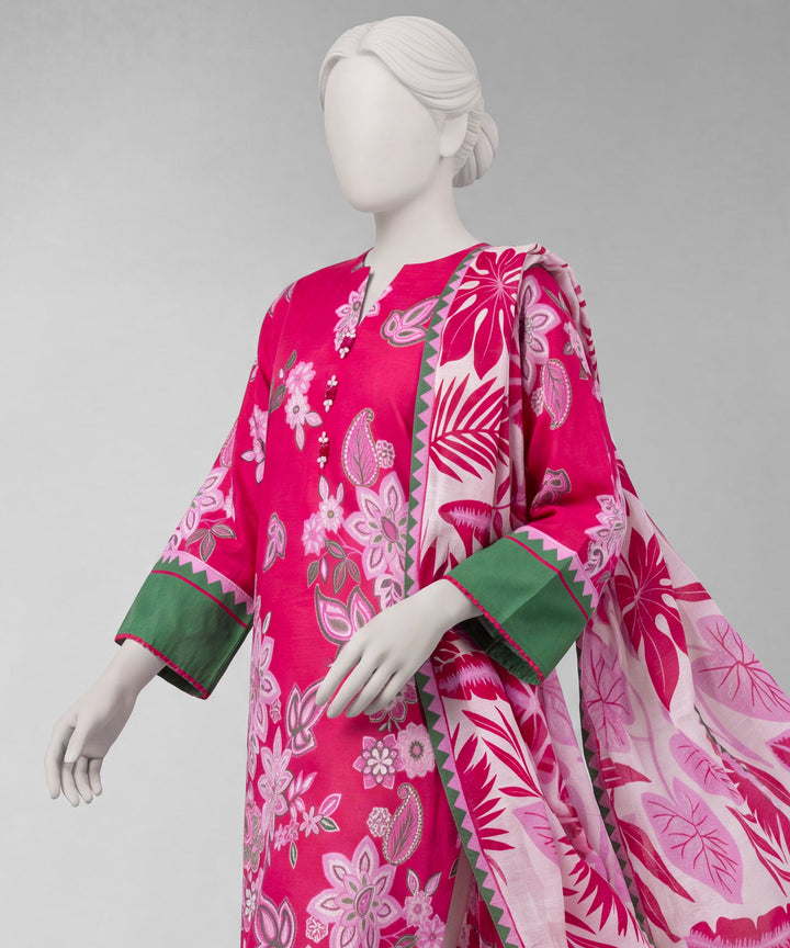 Slub Lawn Pink Unstitched Suit - J. Junaid Jamshed