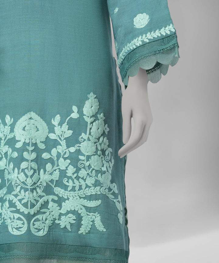 Slub Green Unstitched Suit - J. Junaid Jamshed