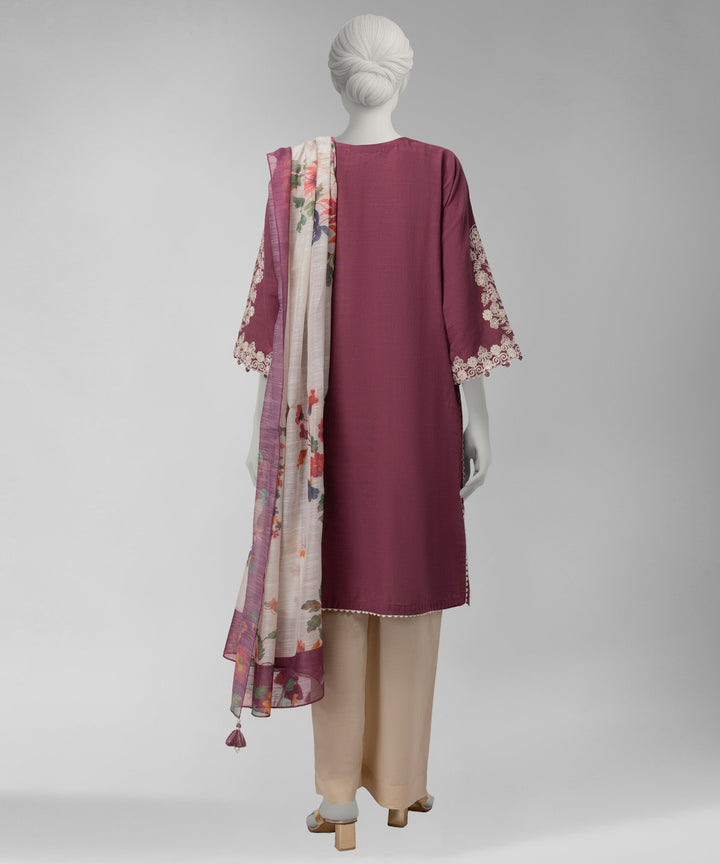 Slub Light Maroon Unstitched Suit - J. Junaid Jamshed