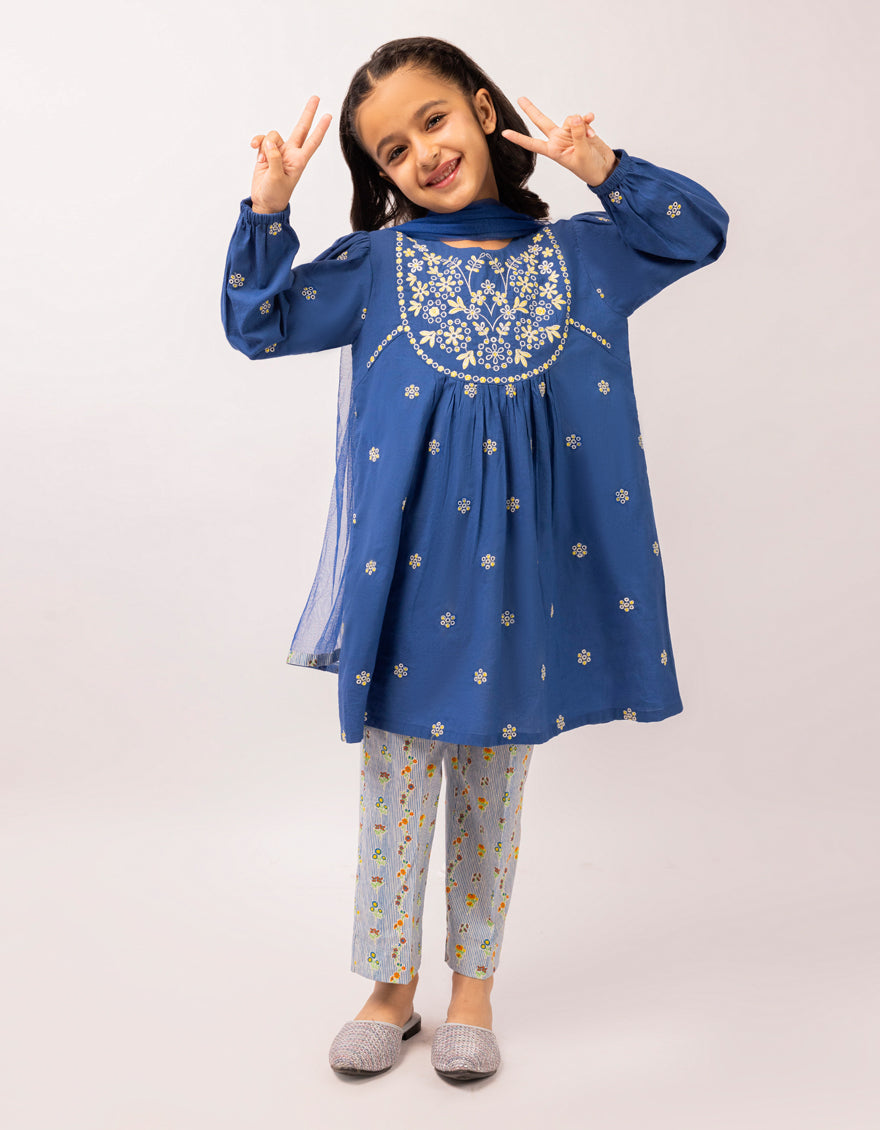 Lawn Blue Stitched Suit - J. Junaid Jamshed