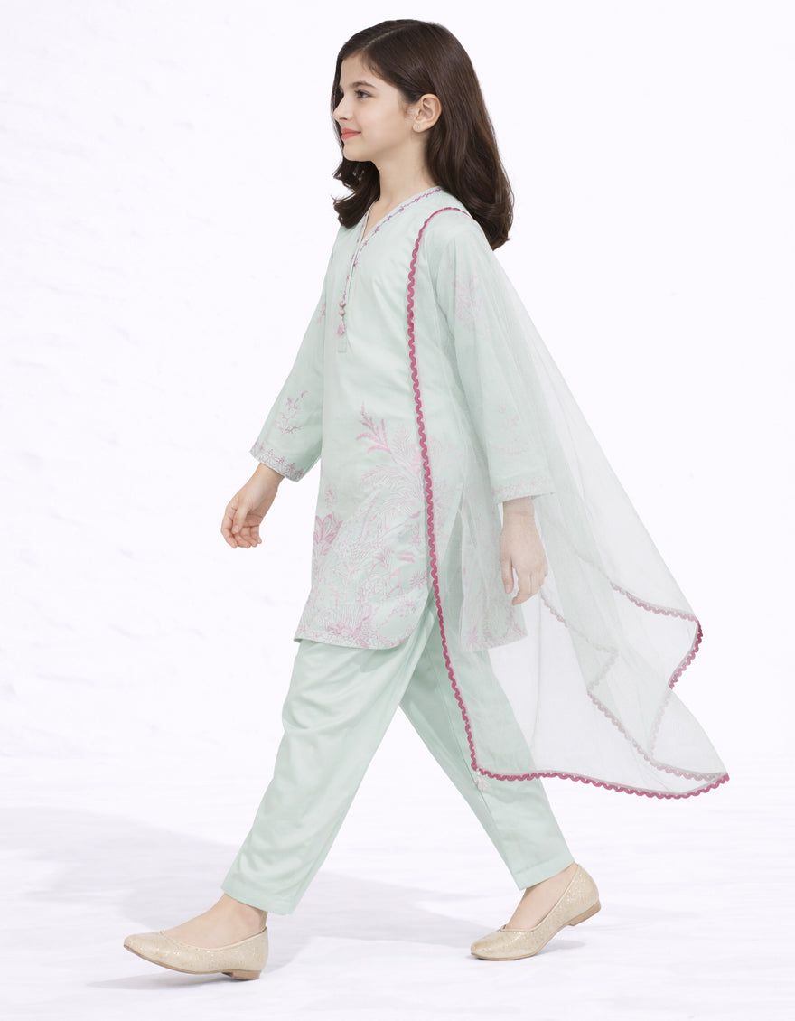 Lawn Green Stitched Suit - J. Junaid Jamshed