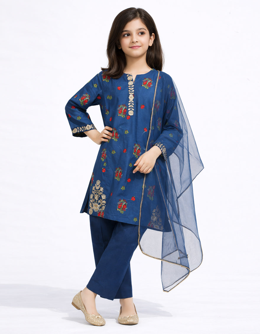 Lawn Blue Stitched Suit - J. Junaid Jamshed