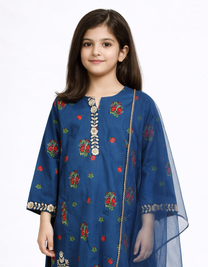 Lawn Blue Stitched Suit - J. Junaid Jamshed