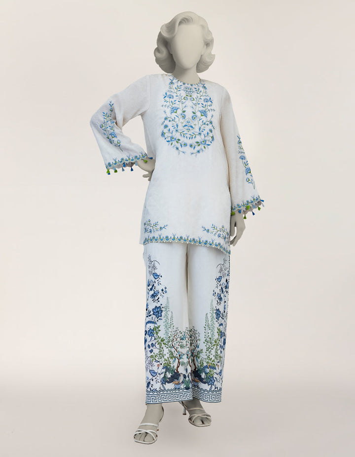 Dobby Off White Stitched Suit - J. Junaid Jamshed