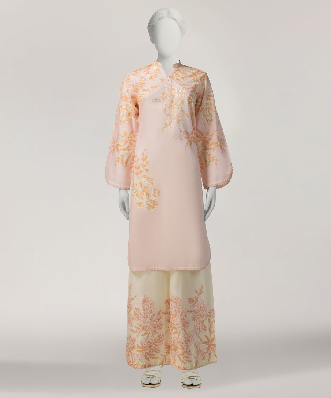 Lawn Peach Stitched Suit - J. Junaid Jamshed