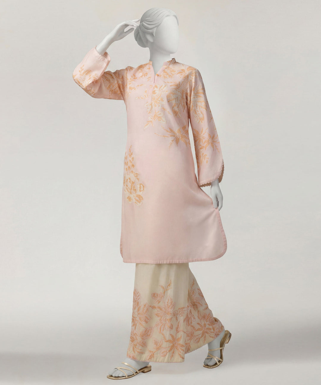 Lawn Peach Stitched Suit - J. Junaid Jamshed