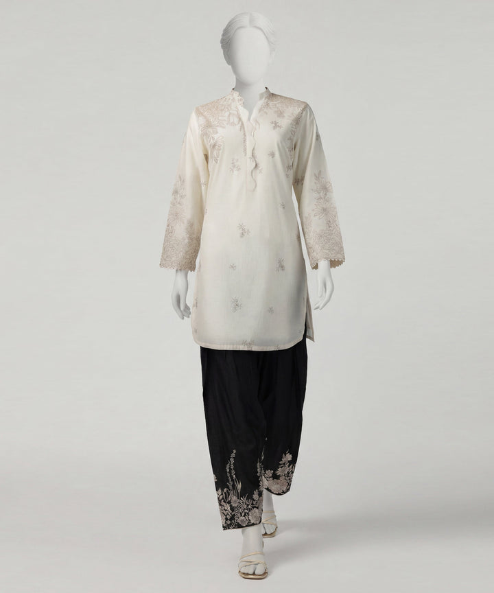 Lawn Off White Stitched Suit - J. Junaid Jamshed