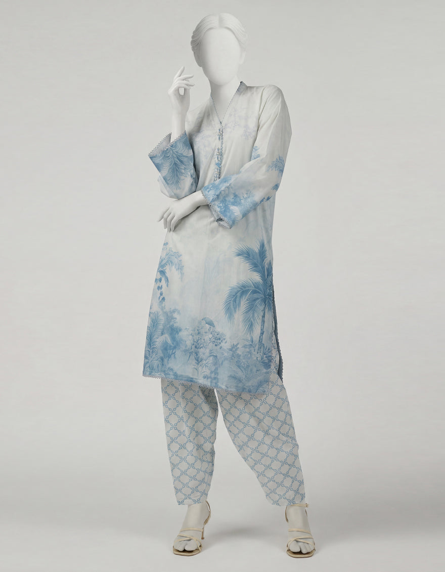 Lawn Off White Stitched Suit - J. Junaid Jamshed