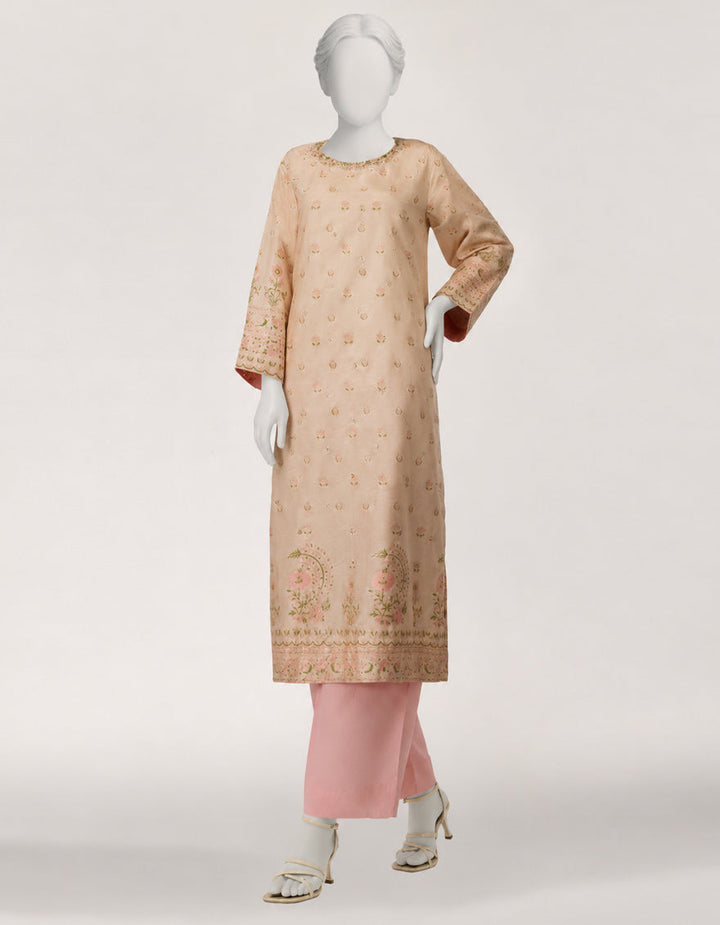 Raw Silk Beige Kurti - J. Junaid Jamshed