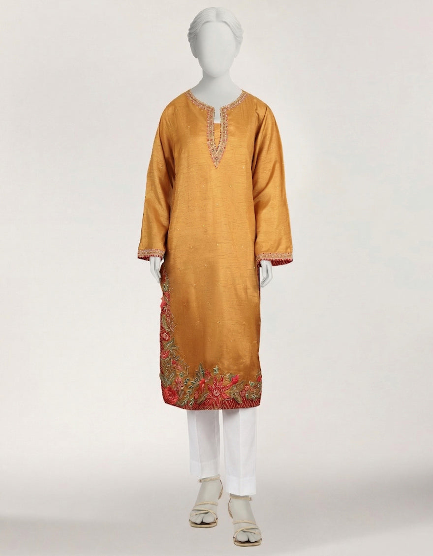 Raw Silk Golden Kurti - J. Junaid Jamshed