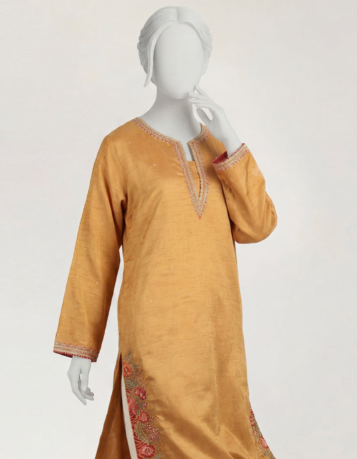 Raw Silk Golden Kurti - J. Junaid Jamshed