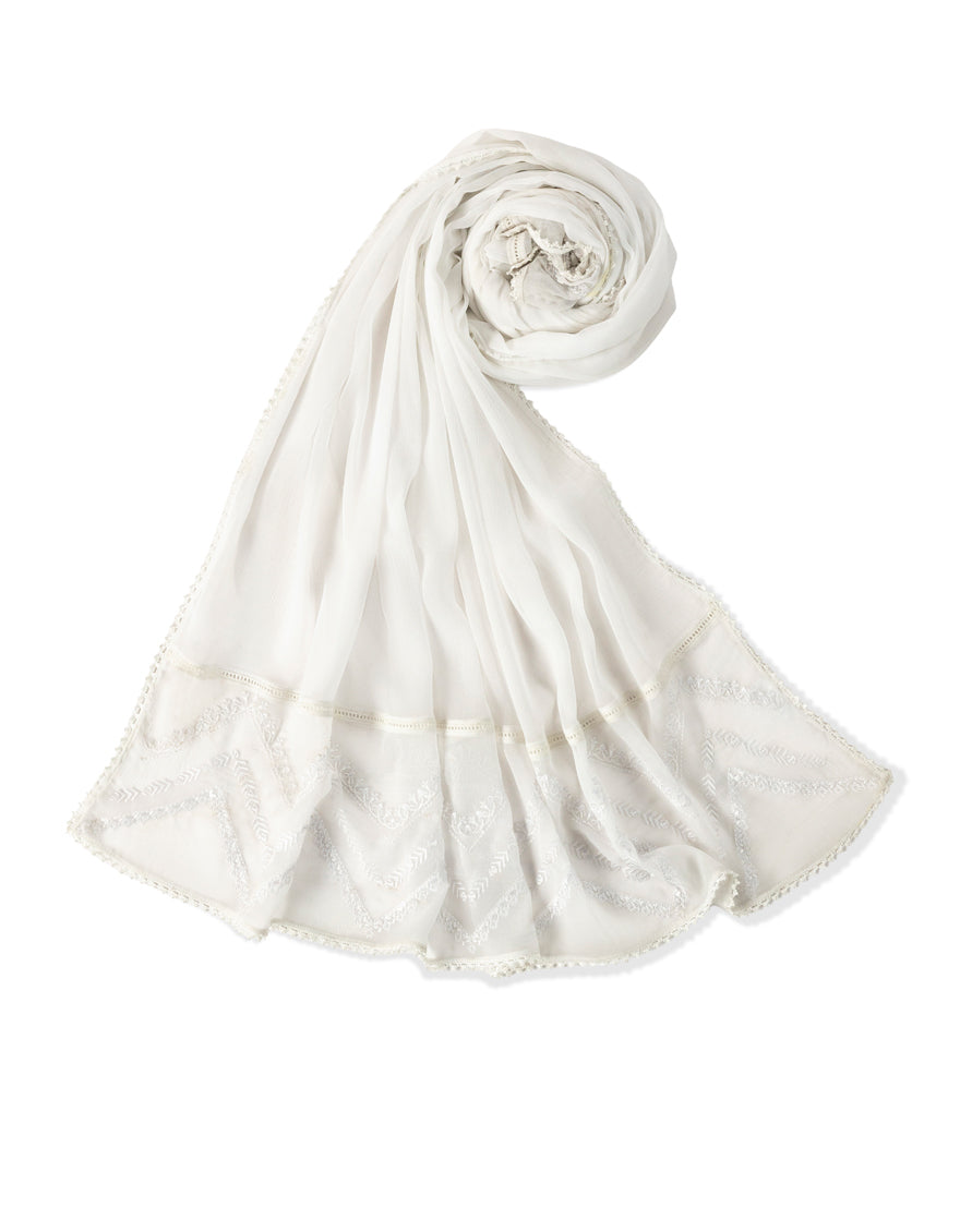 Chiffon White Dupatta - J. Junaid Jamshed