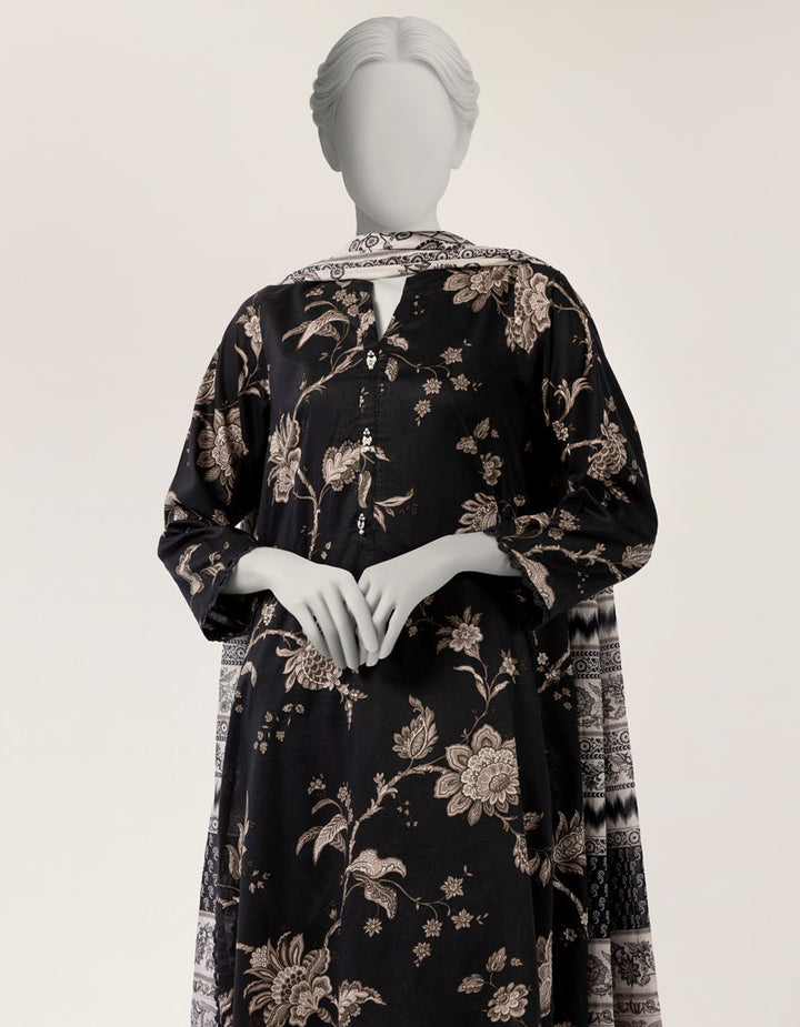 Lawn Black Stitched Suit - J. Junaid Jamshed