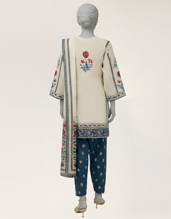 Lawn Off White Stitched Suit - J. Junaid Jamshed