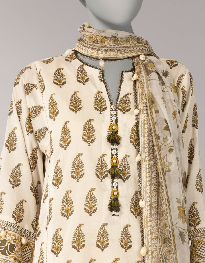 Lawn Off White Unstitched Suit - J. Junaid Jamshed