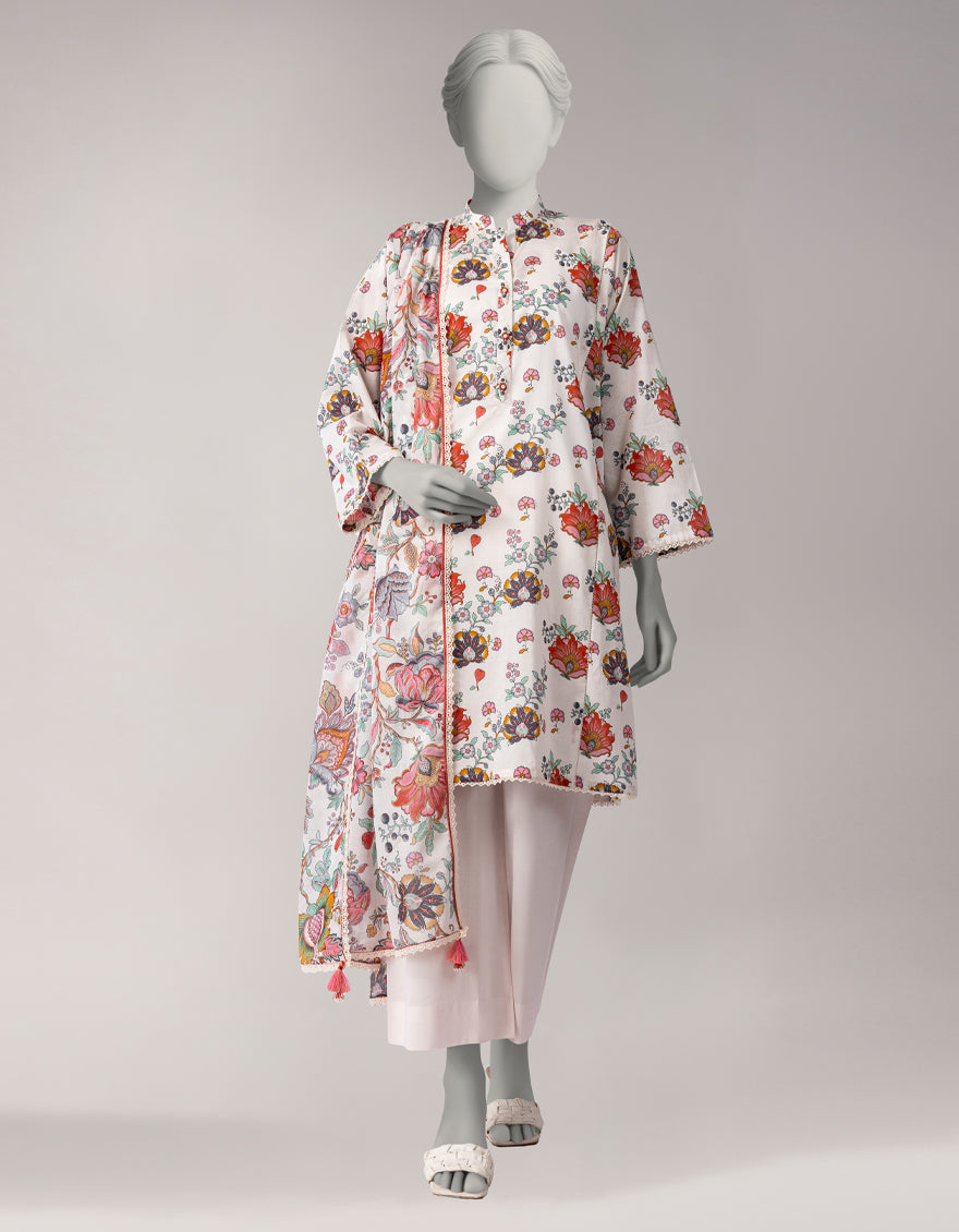 Lawn White Unstitched Suit - J. Junaid Jamshed