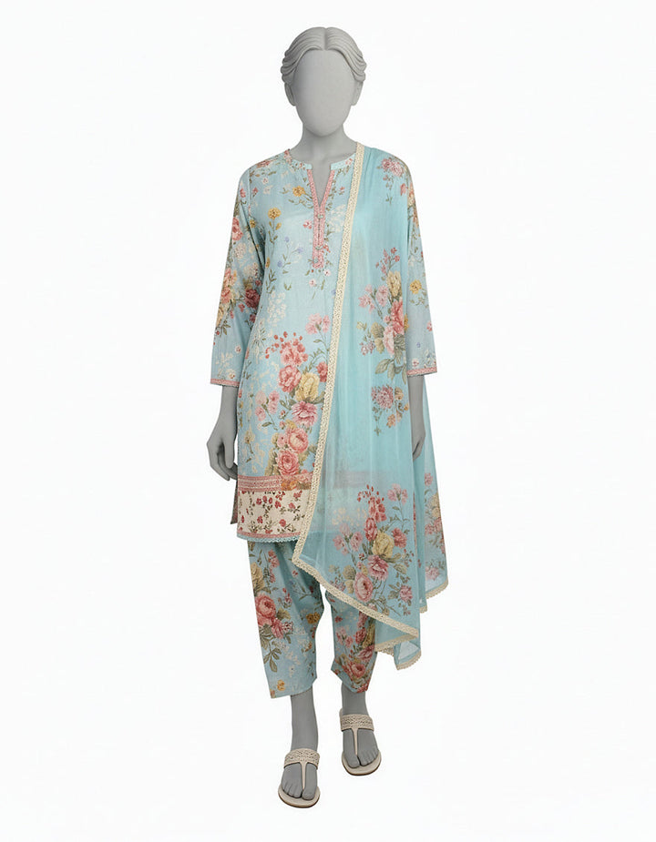 Dobby Blue Stitched Suit - J. Junaid Jamshed