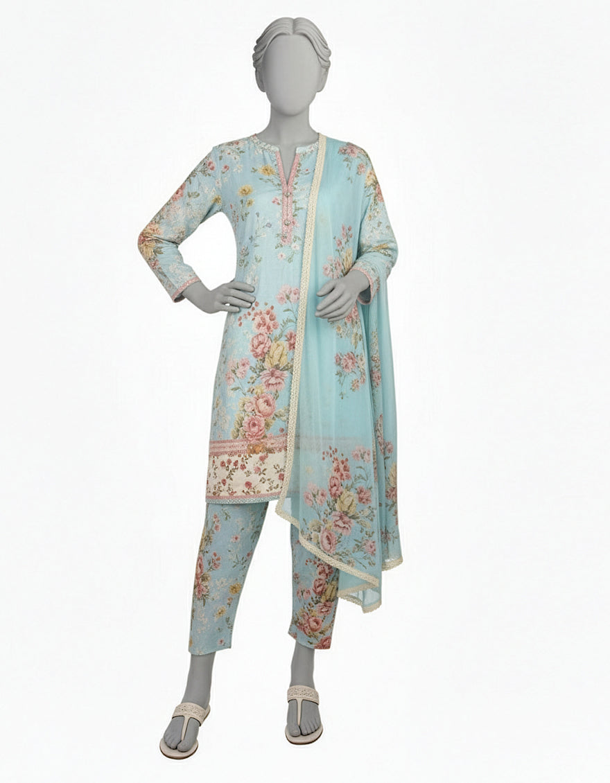 Lawn Teal Green Stitched Suit - J. Junaid Jamshed