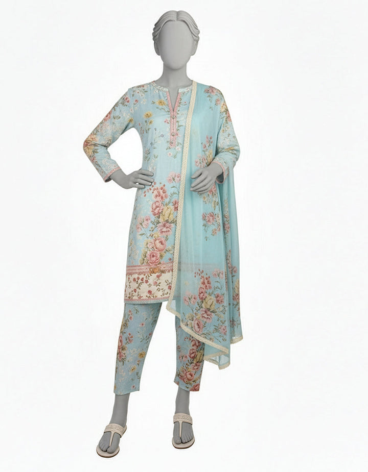 Lawn Teal Green Stitched Suit - J. Junaid Jamshed