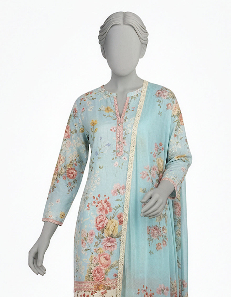 Lawn Teal Green Stitched Suit - J. Junaid Jamshed