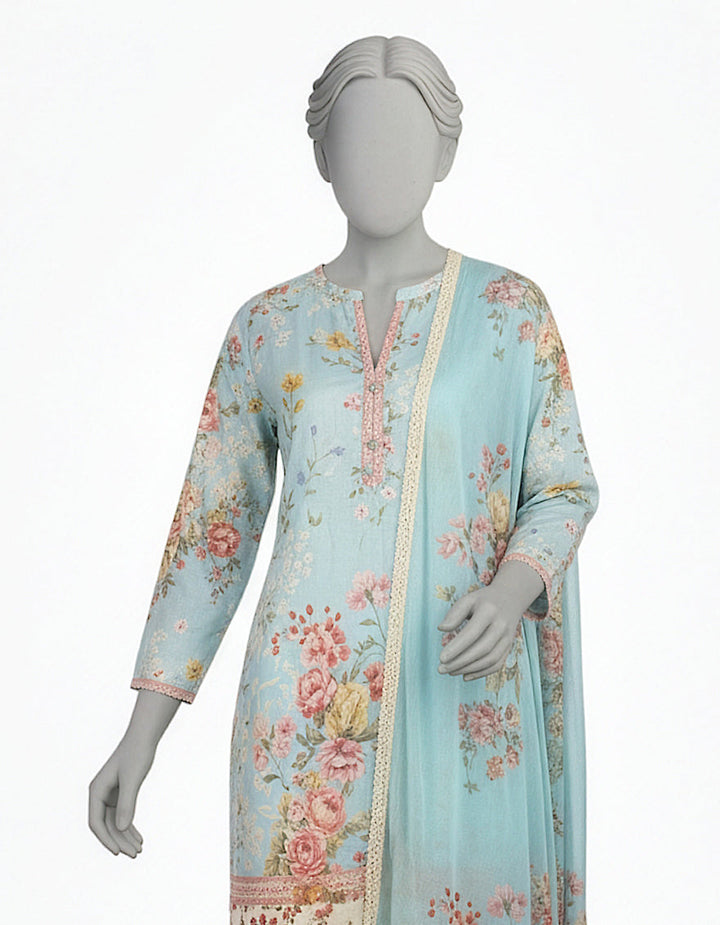 Lawn Teal Green Stitched Suit - J. Junaid Jamshed