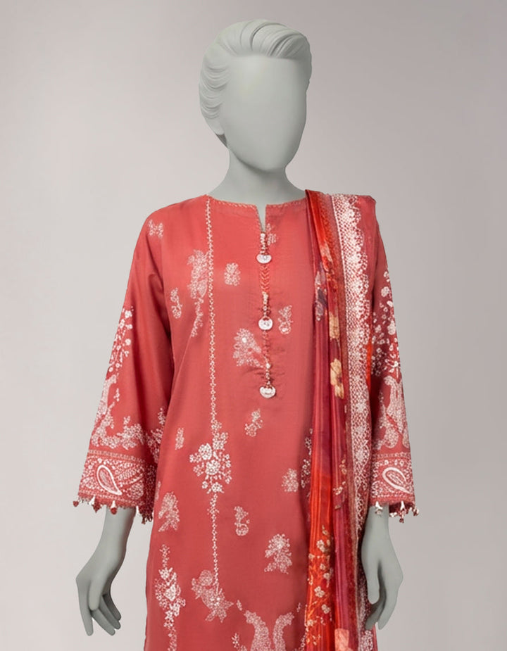 Lawn Pink Unstitched Suit - J. Junaid Jamshed