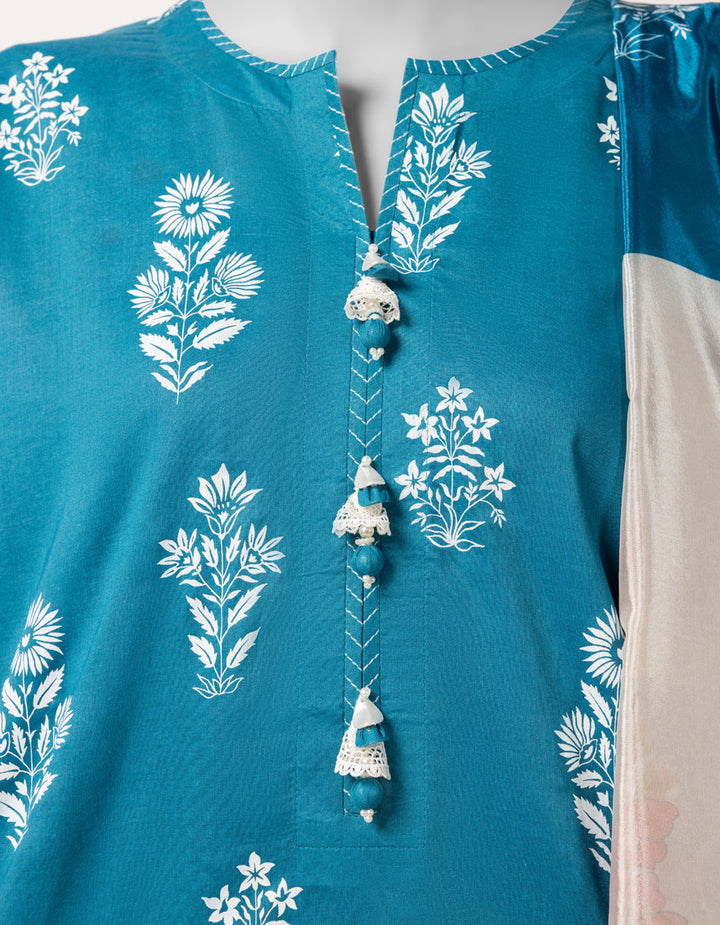 Lawn Blue Unstitched Suit - J. Junaid Jamshed