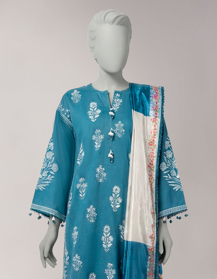 Lawn Blue Unstitched Suit - J. Junaid Jamshed