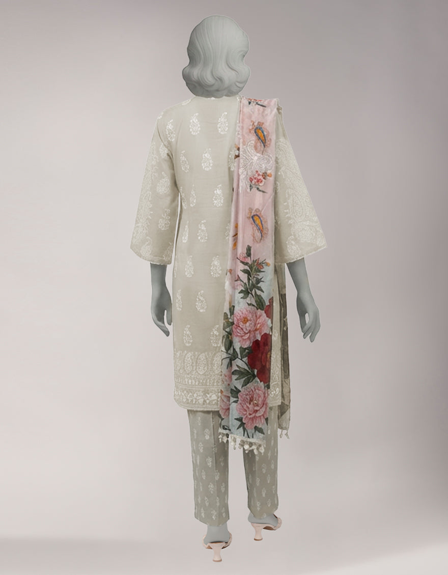 Lawn Grey Unstitched Suit - J. Junaid Jamshed