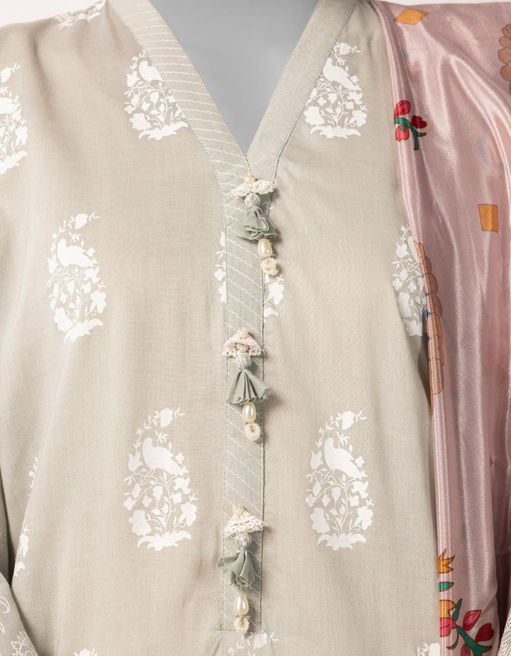 Lawn Grey Unstitched Suit - J. Junaid Jamshed