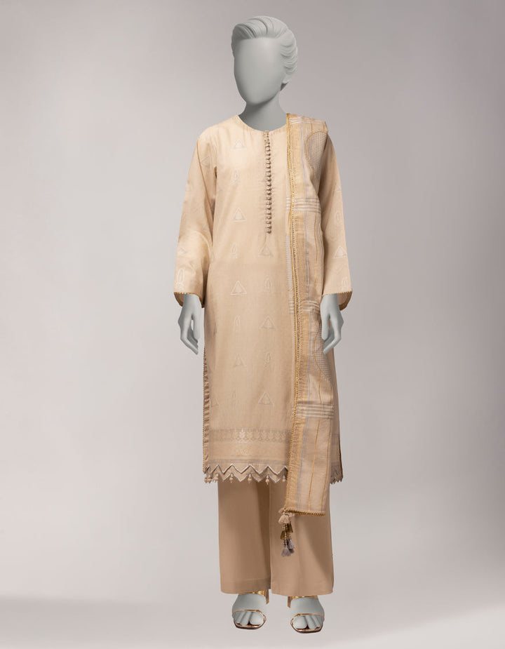 Jacquard Beige Unstitched Suit - J. Junaid Jamshed