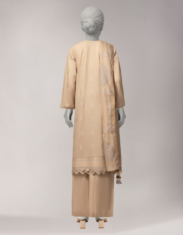 Jacquard Beige Unstitched Suit - J. Junaid Jamshed