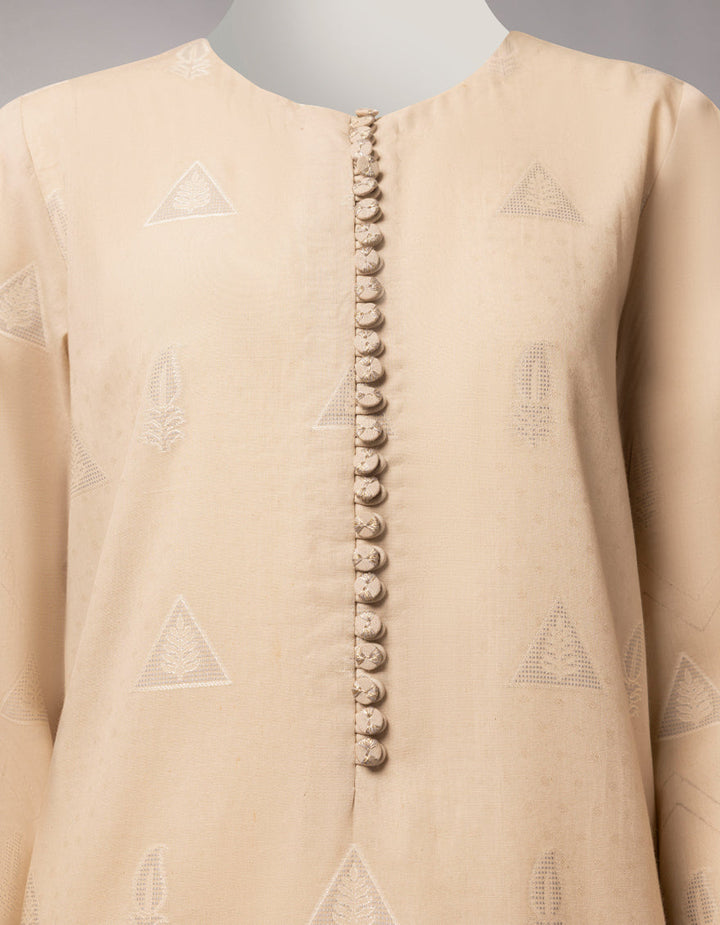 Jacquard Beige Unstitched Suit - J. Junaid Jamshed