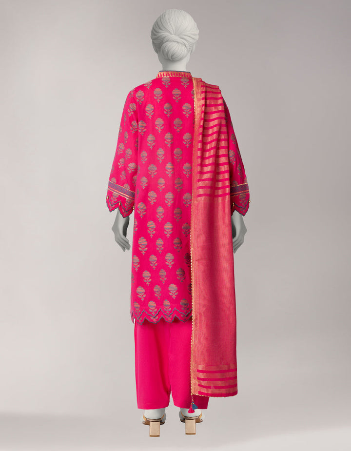 Jacquard Pink Unstitched Suit - J. Junaid Jamshed