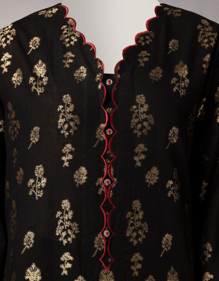 Jacquard Black Unstitched Suit - J. Junaid Jamshed