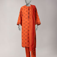 Jacquard Rust Unstitched Suit - J. Junaid Jamshed