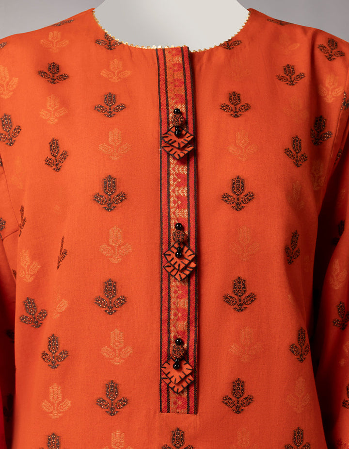 Jacquard Rust Unstitched Suit - J. Junaid Jamshed